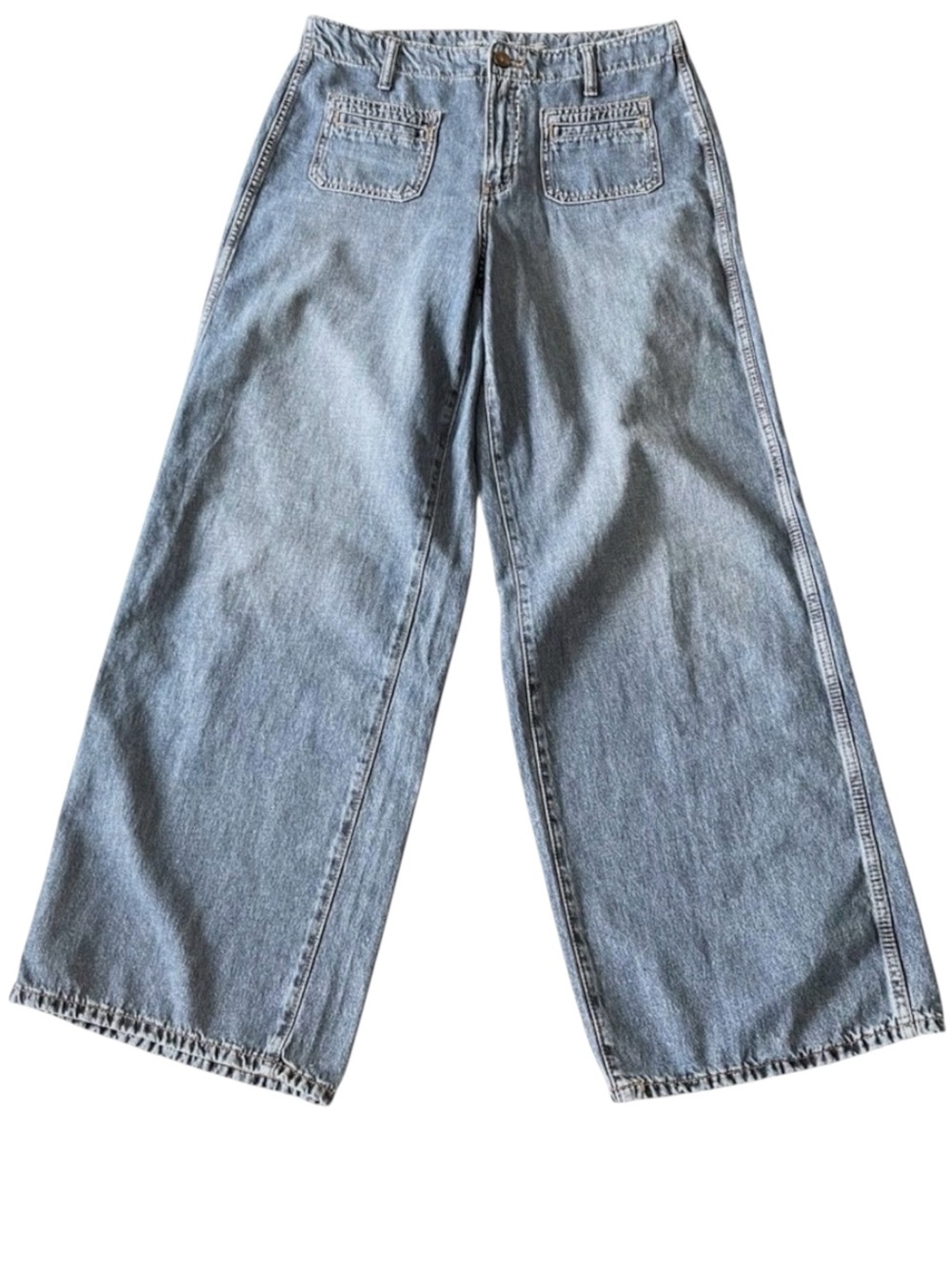 Old Navy Medium Blue Sailor Pocket High Rise Baggy Wide Leg Jeans (10 Tall)